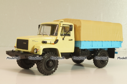 Газ-33081 4х4 бортовой с тентом 1997, бежевый/голубой, Автоистория 1:43  (Модель доработанная)