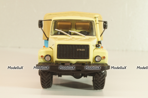 Газ-33081 4х4 бортовой с тентом 1997, бежевый/голубой, Автоистория 1:43  (Модель доработанная)