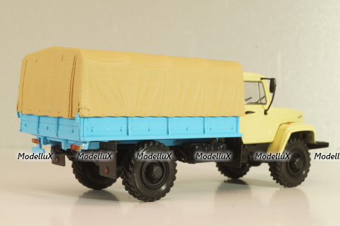 Газ-33081 4х4 бортовой с тентом 1997, бежевый/голубой, Автоистория 1:43  (Модель доработанная)
