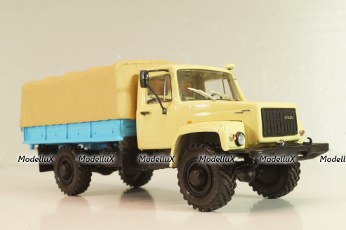 Газ-33081 4х4 бортовой с тентом 1997, бежевый/голубой, Автоистория 1:43  (Модель доработанная)