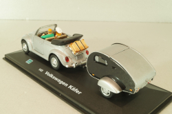 Volkswagen Beeatle with camping trailer and figuren, silver, Cararama 1:43 