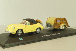 Porsche 356B Cabriolet with camping trailer and figuren, yellow, Cararama 1:43