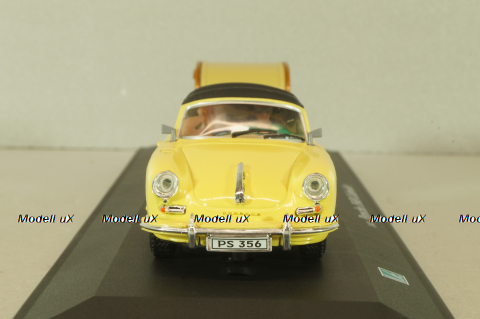 Porsche 356B Cabriolet with camping trailer and figuren, yellow, Cararama 1:43