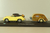 Porsche 356B Cabriolet with camping trailer and figuren, yellow, Cararama 1:43