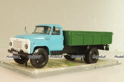 Газ-53-12 бортовой, голубой/зеленый 1983, Автолегенды СССР, Грузовики #15 1:43 ( С доработками!)
