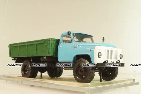 Газ-53-12 бортовой, голубой/зеленый 1983, Автолегенды СССР, Грузовики #15 1:43 ( С доработками!)