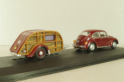 Volkswagen Beeatle with camping trailer, dark red, Cararama 1:43