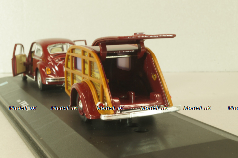 Volkswagen Beeatle with camping trailer, dark red, Cararama 1:43