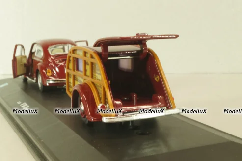 Volkswagen Beeatle with camping trailer, dark red, Cararama 1:43