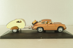 Porsche 356B Coupe with camping trailer and figuren, brown, Cararama 1:43