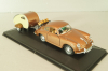 Porsche 356B Coupe with camping trailer and figuren, brown, Cararama 1:43