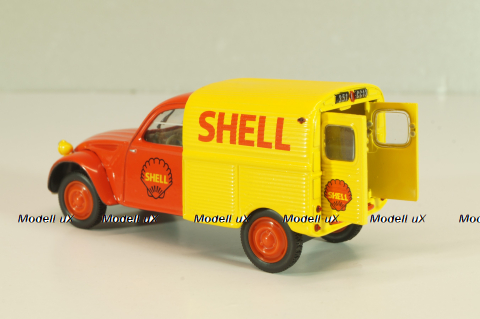 Citroen 2CV AZU fourgonnette "SHELL", red/yellow, Norev 1:43