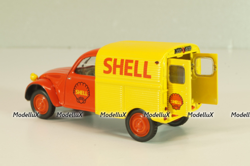 Citroen 2CV AZU fourgonnette "SHELL", red/yellow, Norev 1:43