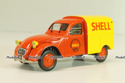 Citroen 2CV AZU fourgonnette "SHELL", red/yellow, Norev 1:43