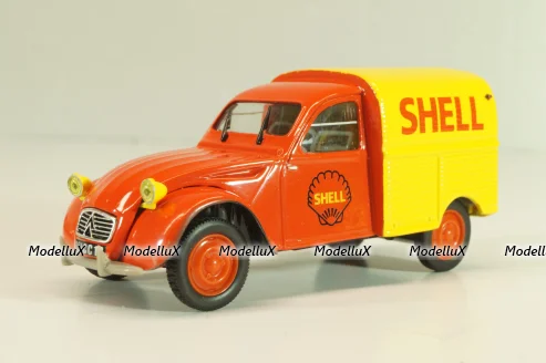 Citroen 2CV AZU fourgonnette "SHELL", red/yellow, Norev 1:43