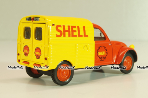 Citroen 2CV AZU fourgonnette "SHELL", red/yellow, Norev 1:43