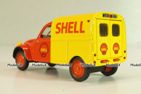 Citroen 2CV AZU fourgonnette "SHELL", red/yellow, Norev 1:43