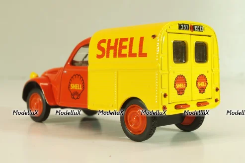 Citroen 2CV AZU fourgonnette "SHELL", red/yellow, Norev 1:43