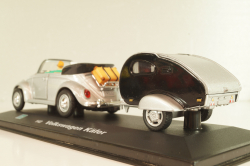 Volkswagen Beeatle with camping trailer and figuren, silver, Cararama 1:43