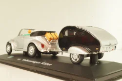 Volkswagen Beeatle with camping trailer and figuren, silver, Cararama 1:43