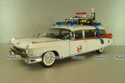 Cadillac Ecto 1 from movie car Ghostbusters with tools, white, W1176, Hot Wheels Elit 1:18
