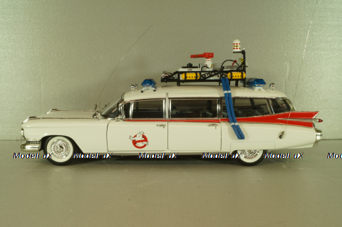 Cadillac Ecto 1 from movie car Ghostbusters with tools, white, W1176, Hot Wheels Elit 1:18