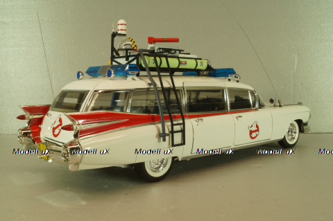 Cadillac Ecto 1 from movie car Ghostbusters with tools, white, W1176, Hot Wheels Elit 1:18