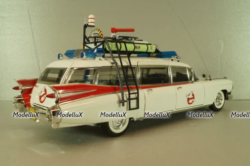 Cadillac Ecto 1 from movie car Ghostbusters with tools, white, W1176, Hot Wheels Elit 1:18