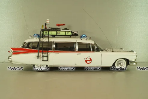 Cadillac Ecto 1 from movie car Ghostbusters with tools, white, W1176, Hot Wheels Elit 1:18