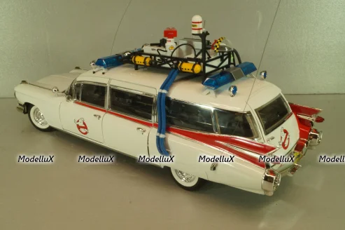 Cadillac Ecto 1 from movie car Ghostbusters with tools, white, W1176, Hot Wheels Elit 1:18