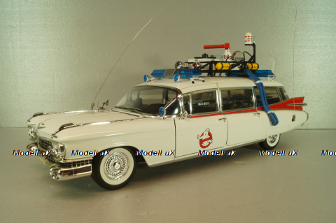 Cadillac Ecto 1 from movie car Ghostbusters with tools, white, W1176, Hot Wheels Elit 1:18