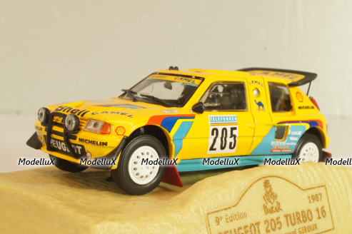 Peugeot 205 Turbo 16 #205 Raid Rally Paris–Dakar 1987, A. Vatanen/B.Giroux, yellow, Norev 1:43