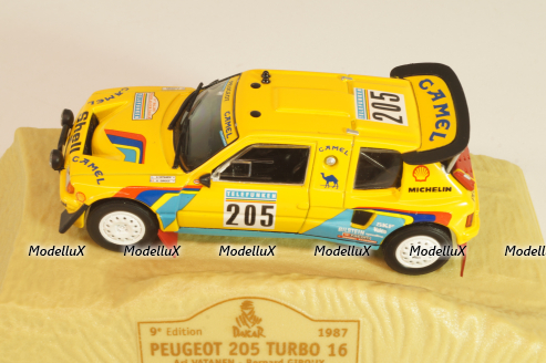 Peugeot 205 Turbo 16 #205 Raid Rally Paris–Dakar 1987, A. Vatanen/B.Giroux, yellow, Norev 1:43