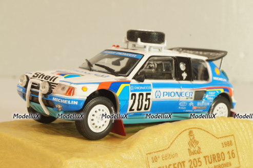 Peugeot 205 Turbo 16 #205 Rally Paris-Dakar 1988 J. Kankkunen/J. Piironen, blue/white, Norev 1:43