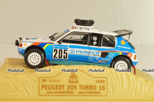 Peugeot 205 Turbo 16 #205 Rally Paris-Dakar 1988 J. Kankkunen/J. Piironen, blue/white, Norev 1:43