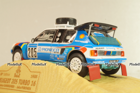 Peugeot 205 Turbo 16 #205 Rally Paris-Dakar 1988 J. Kankkunen/J. Piironen, blue/white, Norev 1:43
