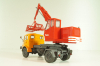 Saviem 4x4 truck with a hydraulic excavator "Poclain" 1957, orange/red, Les Plus Mythiques Saviem #3, Deagostini 1:43
