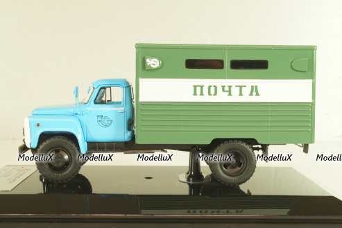 ГЗСА-3712 фургон "Почта" на шасси 53-12, голубой/зеленый, 105350, DIP Models 1:43 