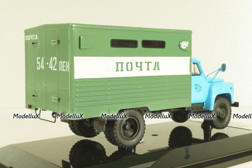 ГЗСА-3712 фургон "Почта" на шасси 53-12, голубой/зеленый, 105350, DIP Models 1:43 