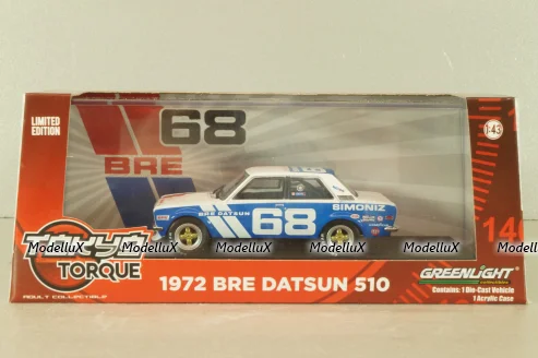 Datsun 510 BRE #68 1972, white/blue, 86346, Greenlight 1:43