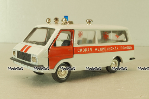 Раф-22031, скорая медицинская помощь, бело-серый, октябрь 1991, Тантал/Радон 1:43