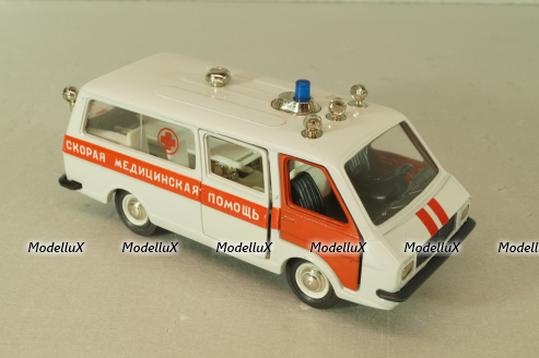 Раф-22031, скорая медицинская помощь, бело-серый, октябрь 1991, Тантал/Радон 1:43