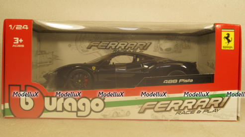 Ferrari 488 Pista, dark blue/silver, Burago 1:24