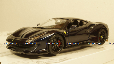 Ferrari 488 Pista, dark blue/silver, Burago 1:24