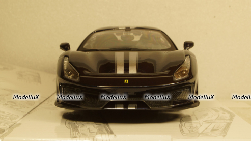 Ferrari 488 Pista, dark blue/silver, Burago 1:24