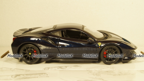 Ferrari 488 Pista, dark blue/silver, Burago 1:24