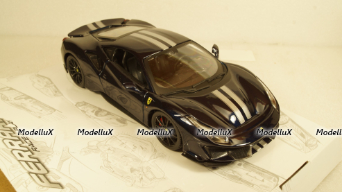 Ferrari 488 Pista, dark blue/silver, Burago 1:24