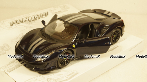 Ferrari 488 Pista, dark blue/silver, Burago 1:24