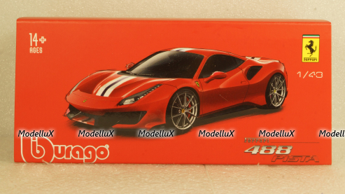 Ferrari 488 Pista year 2018 corsa red metallic, Burago 1:43