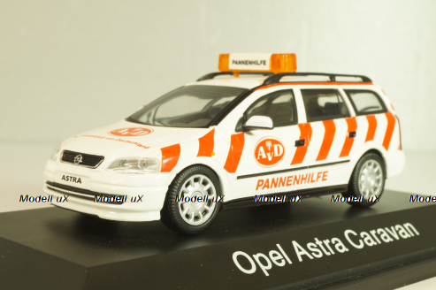 Opel Astra (G) Caravan AvD Pannenhilfe 1998, white/red, 004375, Schuco 1:43